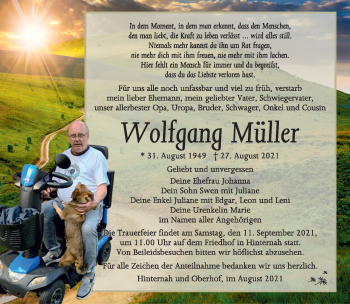 Traueranzeige von Wolfgang Müller von Südthüringer Presse