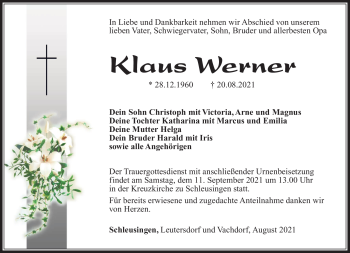 Traueranzeige von Klaus Werner von Südthüringer Presse