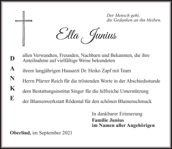 Traueranzeige von Ella Junius von Südthüringer Presse