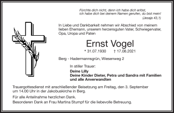 Traueranzeige von Ernst Vogel von Frankenpost