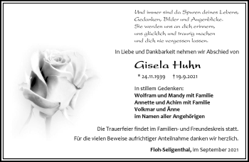 Traueranzeige von Gisela Huhn von Südthüringer Presse