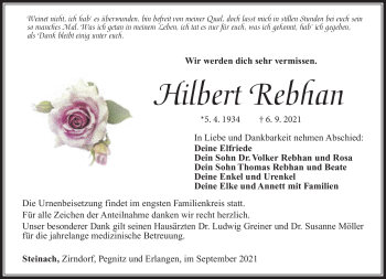 Traueranzeige von Hilbert Rebhan von Südthüringer Presse