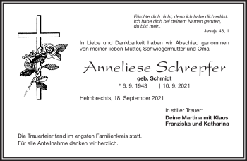 Traueranzeige von Anneliese Schrepfer von Frankenpost