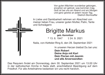 Traueranzeige von Brigitte Markus von Frankenpost