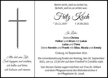 Traueranzeige von Fritz Koch von Neue Presse Coburg