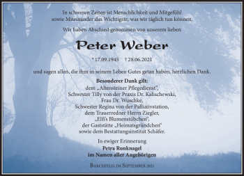 Traueranzeige von Peter Weber von Südthüringer Presse