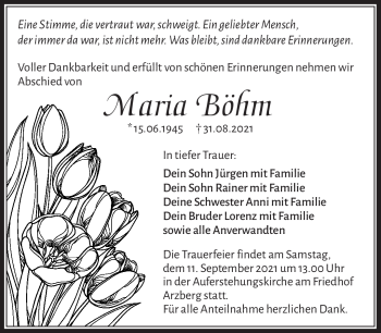 Traueranzeige von Maria Böhm von Frankenpost