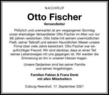 Traueranzeige von Otto Fischer von Neue Presse Coburg
