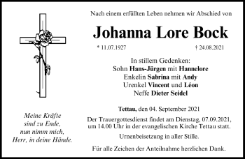 Traueranzeige von Johanna Lore Bock von Neue Presse Coburg