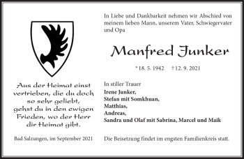 Traueranzeige von Manfred Junker von Südthüringer Presse