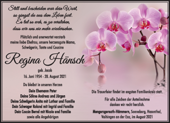 Traueranzeige von Regina Hänsch von Südthüringer Presse