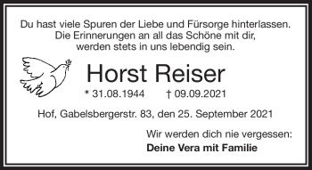 Traueranzeige von Horst Reiser von Frankenpost