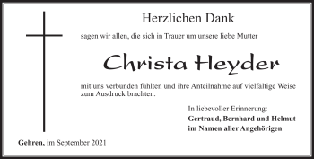 Traueranzeige von Christa Heyder von Südthüringer Presse