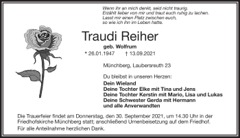 Traueranzeige von Traudi Reiher von Frankenpost