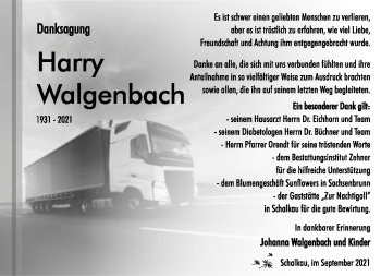 Traueranzeige von Harry Walgenbach von Südthüringer Presse