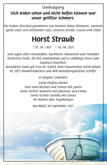 Traueranzeige von Horst Straub von Südthüringer Presse