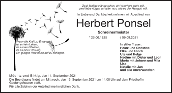Traueranzeige von Herbert Ponsel von Neue Presse Coburg