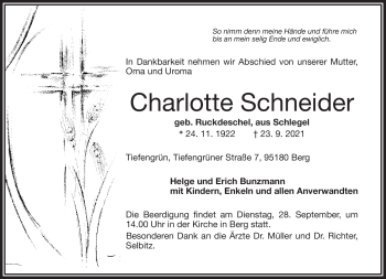 Traueranzeige von Charlotte Schneider von Frankenpost