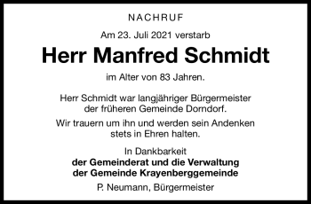 Traueranzeige von Manfred Schmidt von Südthüringer Presse