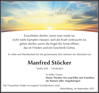 Traueranzeige von Manfred Stöcker von Frankenpost