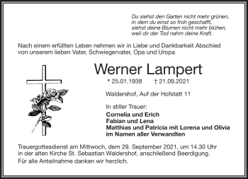 Traueranzeige von Werner Lampert von Frankenpost