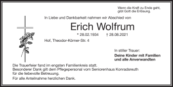 Traueranzeige von Erich Wolfrum von Frankenpost