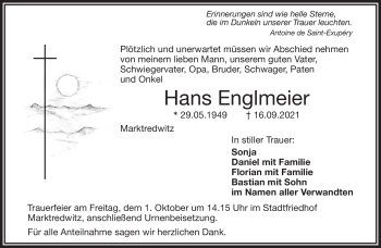 Traueranzeige von Hans Englmeier von Frankenpost