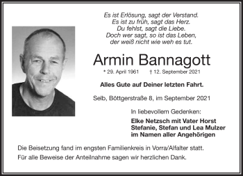 Traueranzeige von Armin Bannagott von Frankenpost