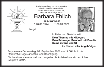 Traueranzeige von Barbara Ehlich von Frankenpost