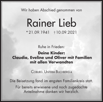 Traueranzeige von Rainer Lieb von Neue Presse Coburg