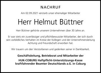 Traueranzeige von Helmut Büttner von Neue Presse Coburg