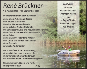 Traueranzeige von René Brückner von Südthüringer Presse