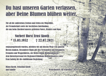 Traueranzeige von Norbert Horst Ernst Knoth von Südthüringer Presse
