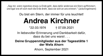 Traueranzeige von Andrea Kirchner von Neue Presse Coburg