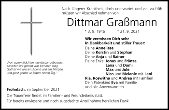 Traueranzeige von Dittmar Graßmann von Neue Presse Coburg