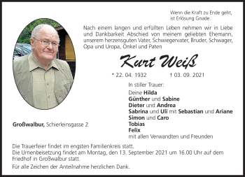 Traueranzeige von Kurt Weiß von Neue Presse Coburg