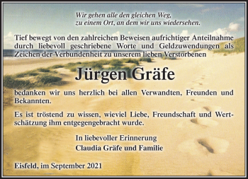 Traueranzeige von Jürgen Gräfe von Südthüringer Presse