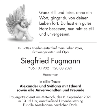 Traueranzeige von Siegfried Fugmann von Frankenpost