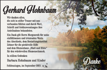 Traueranzeige von Gerhard Hohnbaum von Südthüringer Presse