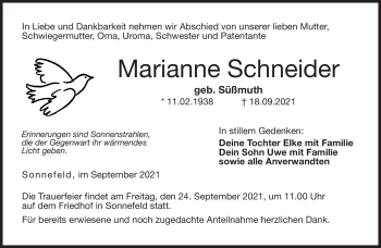Traueranzeige von Marianne Schneider von Neue Presse Coburg
