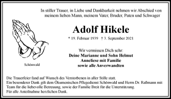 Traueranzeige von Adolf Hikele von Frankenpost
