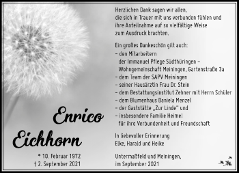 Traueranzeige von Enrico Eichhorn von Südthüringer Presse