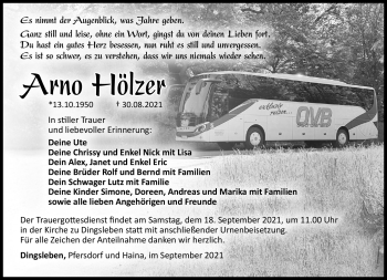 Traueranzeige von Arno Hölzer von Südthüringer Presse