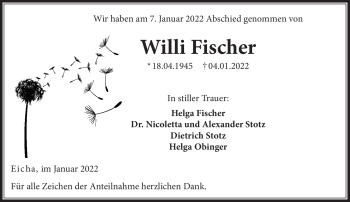 Traueranzeige von Willi Fischer von Neue Presse Coburg