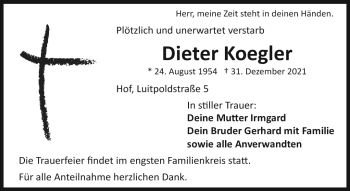 Traueranzeige von Dieter Koegler von Frankenpost