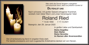 Traueranzeige von Roland Ried von Frankenpost