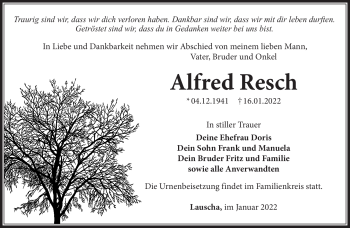 Traueranzeige von Alfred Resch von Südthüringer Presse