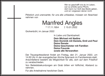 Traueranzeige von Manfred Angles von Frankenpost