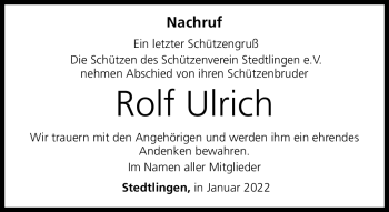 Traueranzeige von Rolf Ulrich von Südthüringer Presse