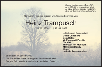 Traueranzeige von Heinz Trampusch von Neue Presse Coburg